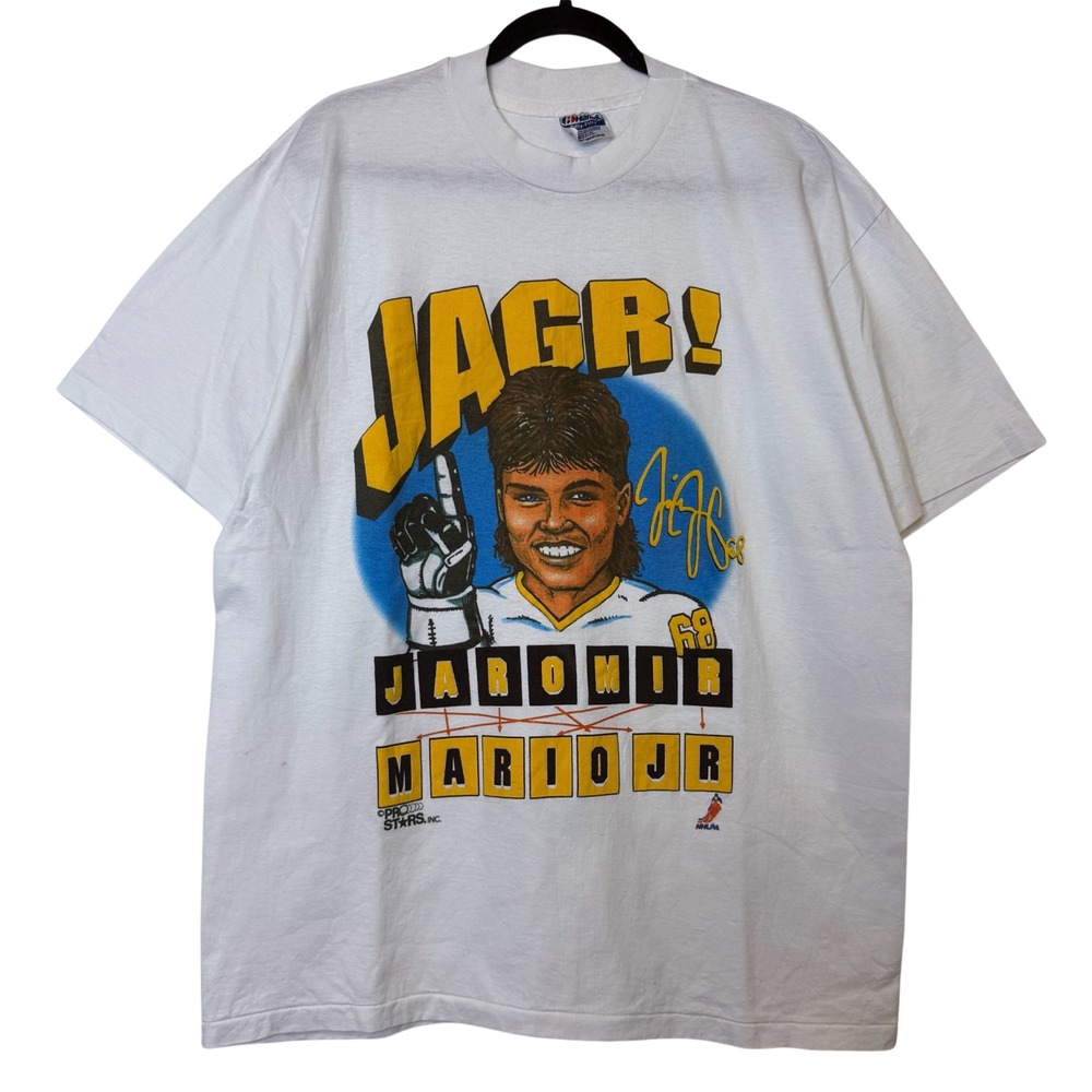 Vintage Jaromir Jagr Caricature T-shirt Pittsburgh Penguins 90s NHL Hockey SZ L